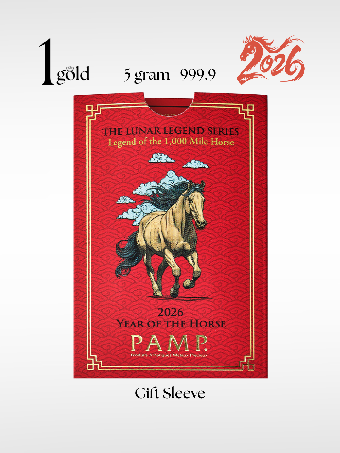 [5 gram] 2026 Horse Year Limited Edition 马年限量版 PAMP Gold Minted Bar (999.9) 1Gold Free Gift Sleeve