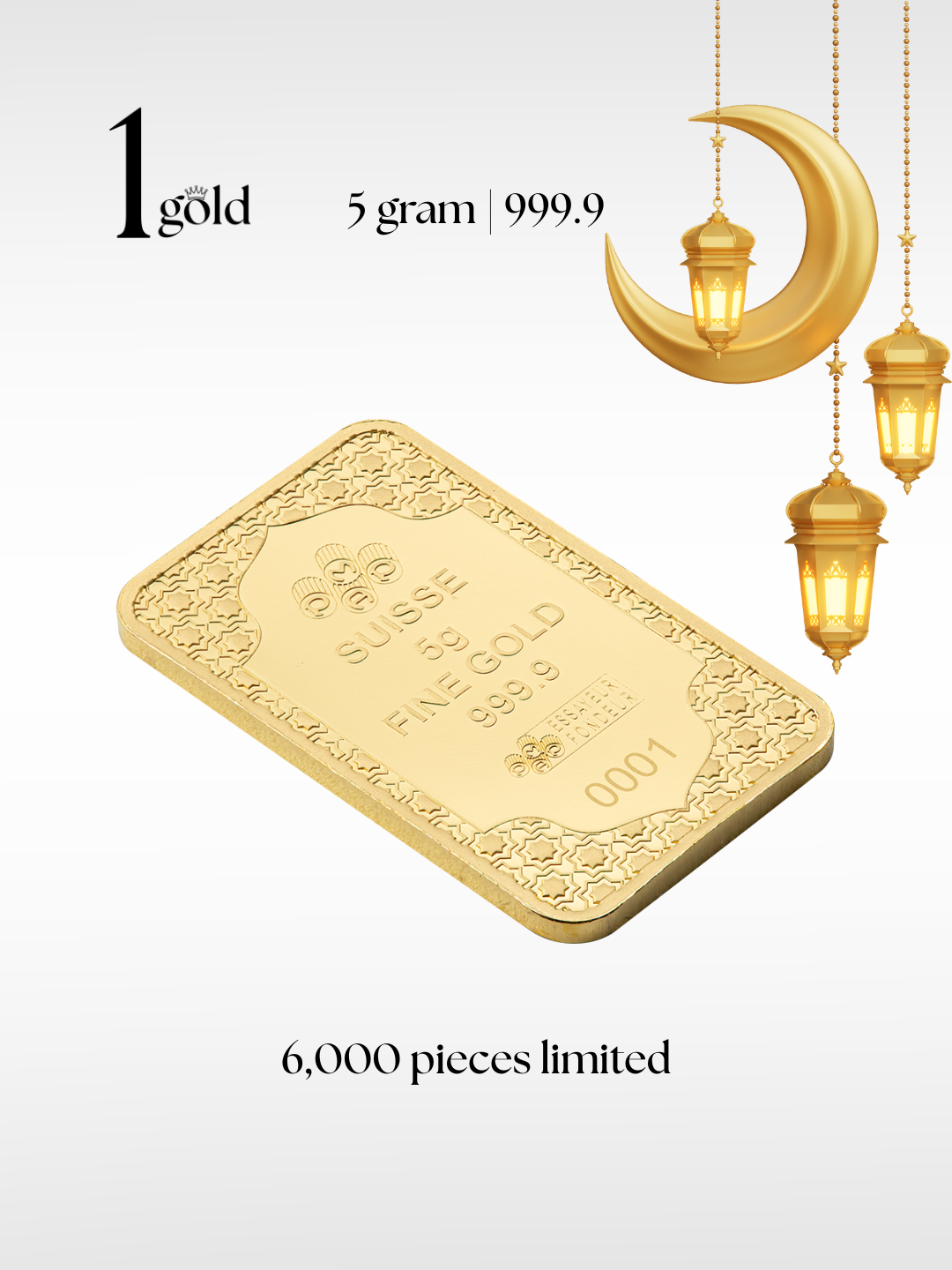 [5 gram] Eid Mubarak 2026 Limited Edition PAMP Gold Minted Bar (999.9) 1Gold Free Gift Sleeve