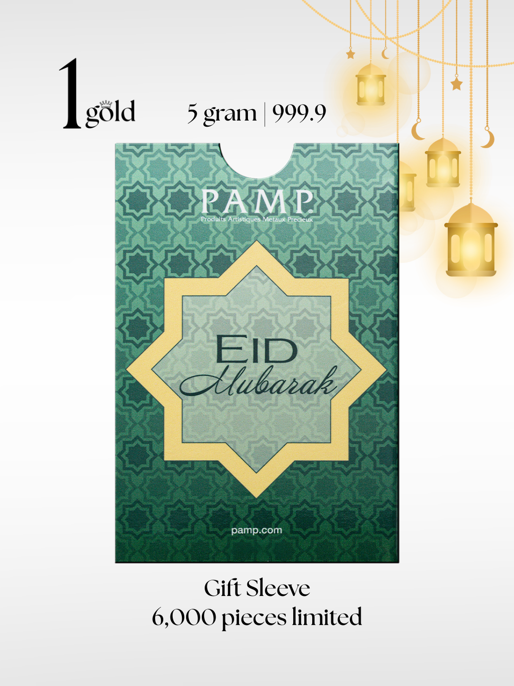 [5 gram] Eid Mubarak 2026 Limited Edition PAMP Gold Minted Bar (999.9) 1Gold Free Gift Sleeve