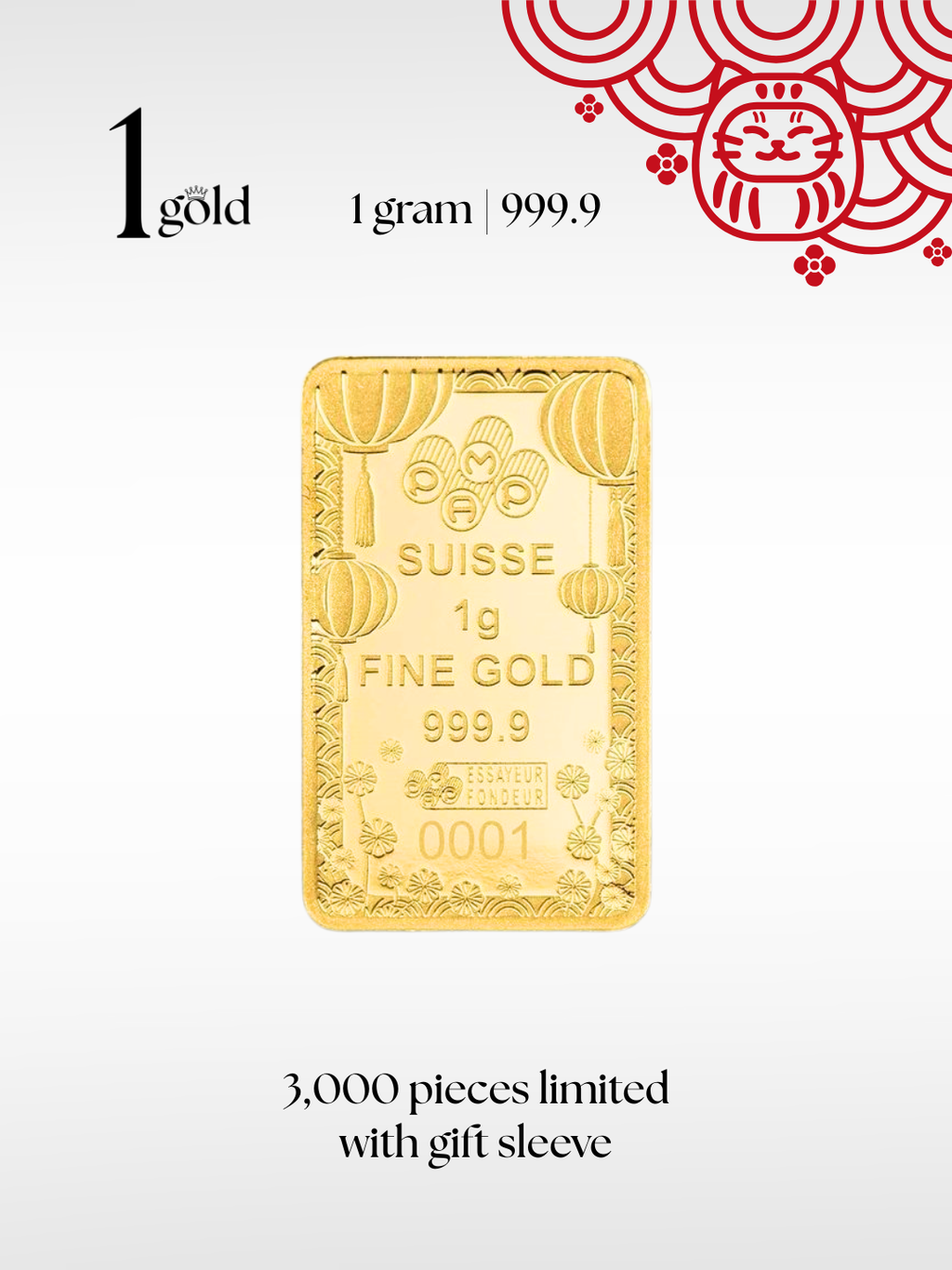 [1 gram] Lucky Cat 2023 Limited Edition 招财猫限量版 PAMP Gold Minted Bar (999.9) 1Gold Free Gift Sleeve
