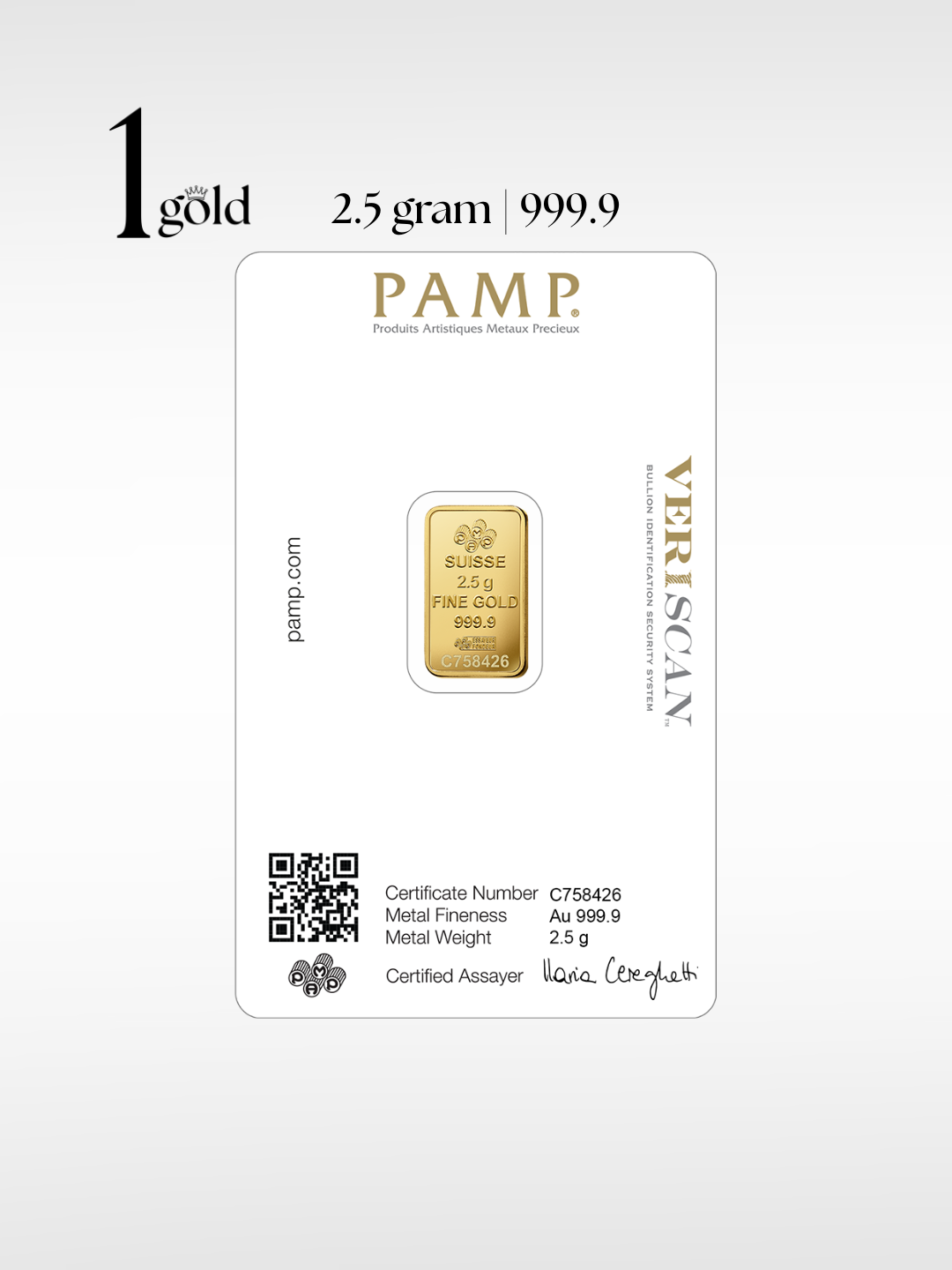 [2.5 gram] 1Gold PAMP Lady Fortuna™ Gold Minted Bar (999.9)